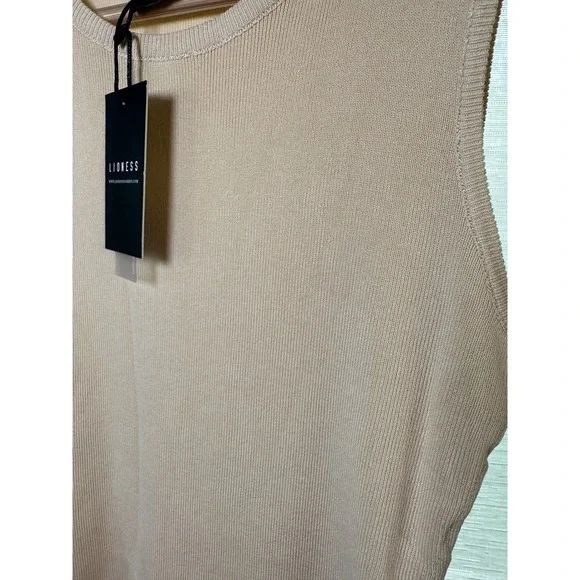 Lioness Sleeveless Knit Dress Drawstring Bodycon Midi Neutral NWT XL Extra Large - Picture 3 of 9
